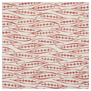 Tissu bloc de feuilles ivoire rouge