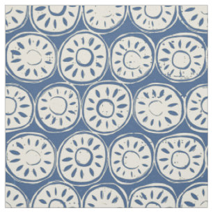 Tissu bloc de fleurs ivoire bleu