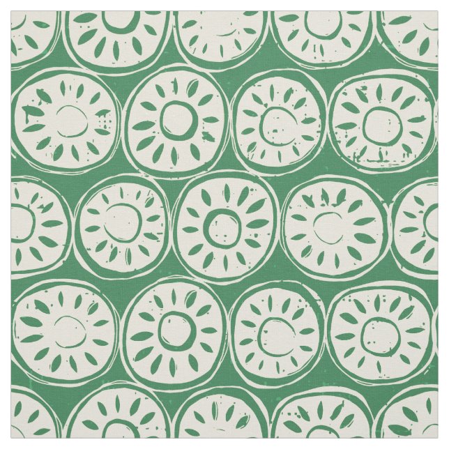 Tissu bloc de fleurs ivoire vert (Échantillon)