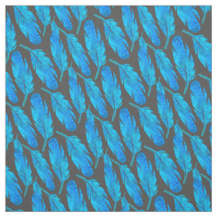 Tissu Blue boho feathers blue and gray