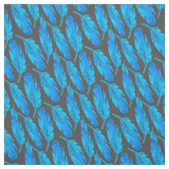 Tissu Blue boho feathers blue and gray (Échantillon)