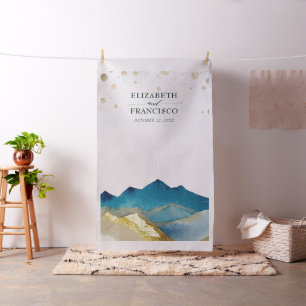 Tissu Blue Golden Mountains Mariage Photo Booth Backdrop