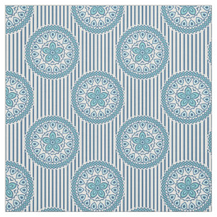 Tissu Blue mandala pattern on striped background