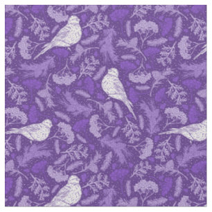 Tissu Blugubre mauve et blanc hivernal Oiseau floral
