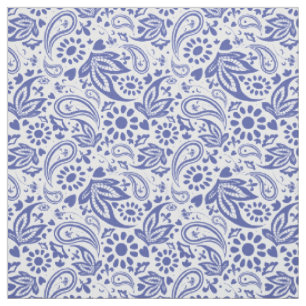 Tissu Boho chic Blue White Paisley et Flowers Motif