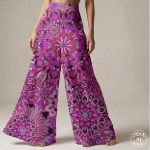 Tissu Boho Chic Rose Violet Floral Motif Mandala