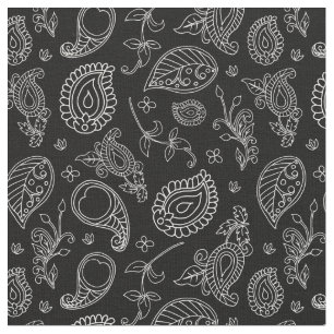 Tissu Boho Paisley noir et blanc Indie