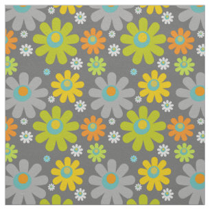 Tissu Boho Retro Multicolor Daisées sur Grey