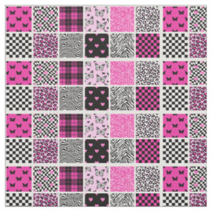 Tissu Boho rose et noir tendance à imprimer