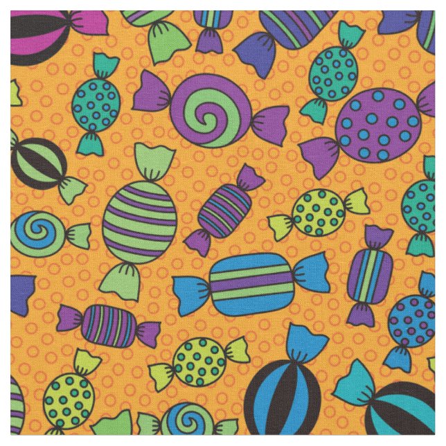 Tissu Bonbons d'Halloween sur Motif orange (Fermer)