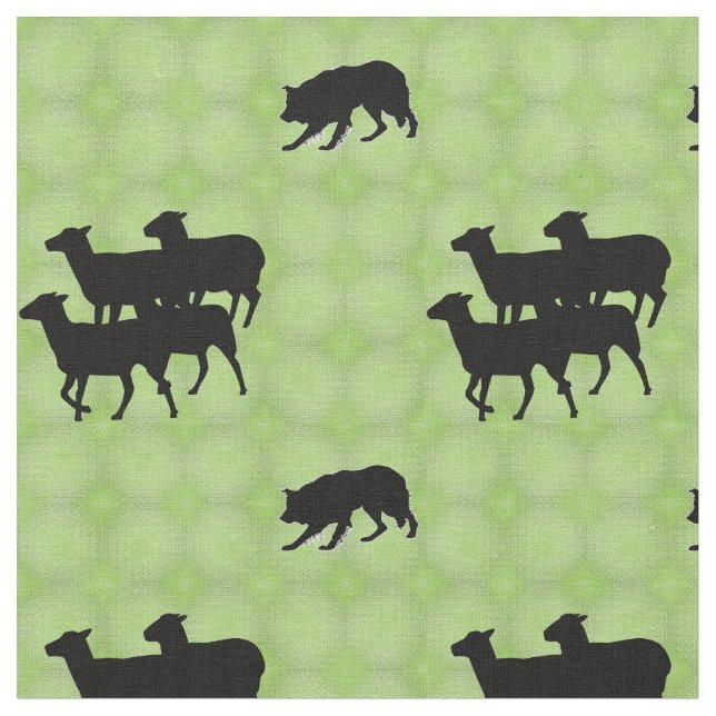 Tissu Bordure Silhouettée Collie Herding Sheep (Fermer)