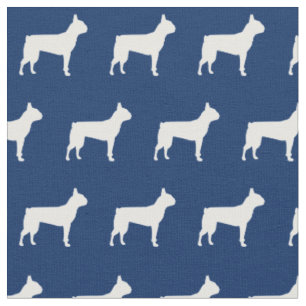 Tissu Boston Terrier Chien Silhouette Animal Marine Blue