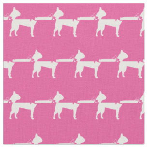 Tissu Boston Terrier Chien Silhouette Pet rose