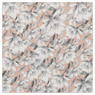 Tissu Botanique noir blanc rose or parties scintillant f