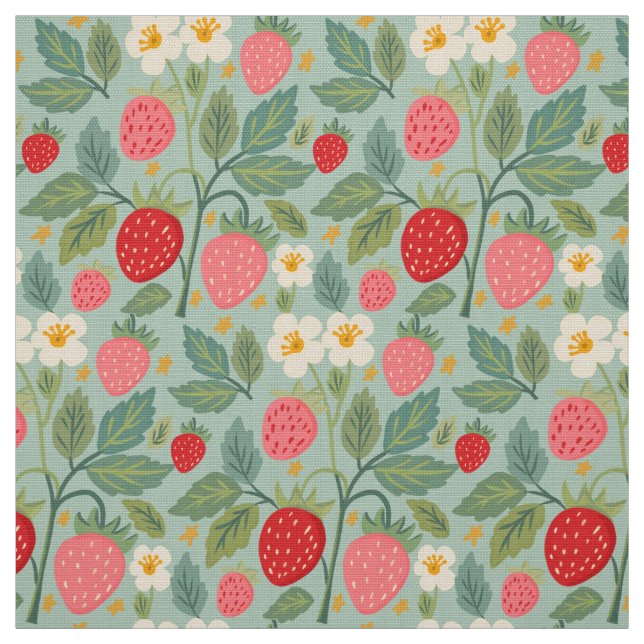 Tissu Botanique verte fraise (Échantillon)