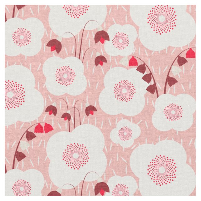 Tissu Botaniques neutres - Poppies roses (Fermer)