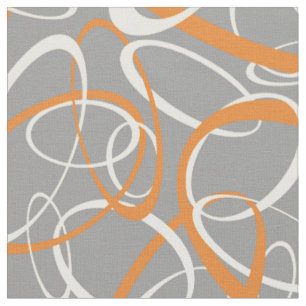 Tissu boucles orange et blanc sur motif géométrique gris