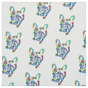 Tissu Bouledogues français bleu vert