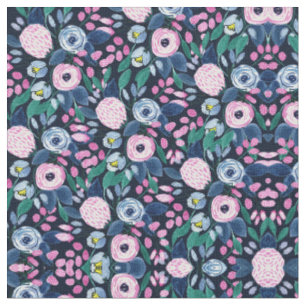 Tissu Bouquet d'aquarelle bleu marine rose