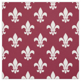 Tissu Bourgogne, Blanc Fleur De Lis Motif