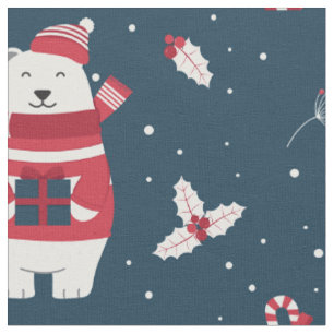 Tissu Bours polaires de Noël mignons Balayage rouge Casq