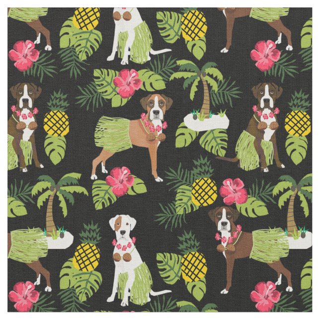 Tissu Boxe Dog hula tropical black (Fermer)