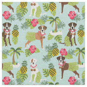 Tissu Boxe Dog hula tropical bleu clair