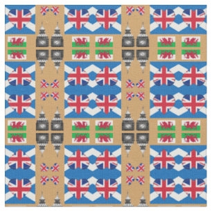 Tissu British Heart, Welsh Dragon & Scottish Flag / UK