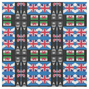 Tissu British Heart, Welsh Dragon & Scottish Flag / UK