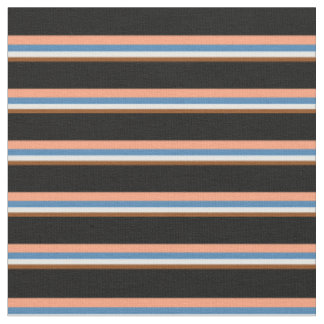 Tissu Brown, Blanc, Bleu, Saumon clair et rayures noires