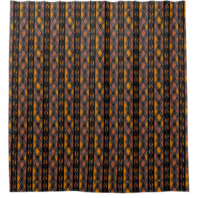 Tissu Brown et blanc Boue Bogolan Douche rideau (Devant)