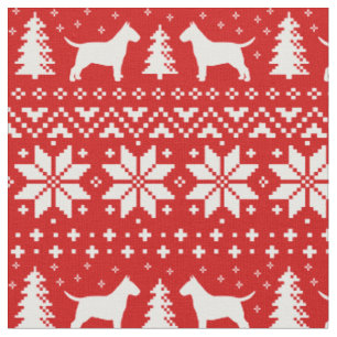 Tissu Bull Terrier Silhouettes Noël Rouge et Blanc