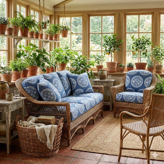 Tissu Cadre circulaire fantaisiste toile de Jouy bleue e