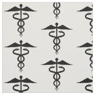 Tissu Caduceus Médicale Coton noir et blanc