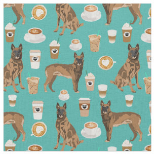 Tissu Café de chien malinois belge turquoise