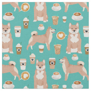 Tissu café shiba inu chien turquoise