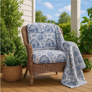 Tissu Campagne de grange bleu Toile de Jouy française pa