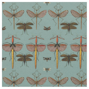 Tissu Cannes, sauterelles et libellules