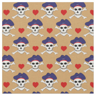 Tissu Capitaine Jack, Crâne et Coeur rouge/Pirates Tiss