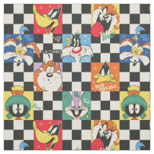 Tissu Caractères LOONEY TUNES™ sur Checker noir et blanc