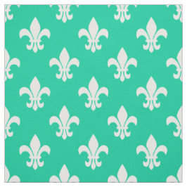 Tissu Caraibes Vert, Blanc Fleur De Lis Motif