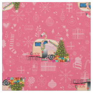 Tissu caravane de Noël rose flamingo père Noël