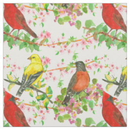 Tissu Cardinal Robins Goldfinch Spring Tree Botanique