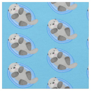 Tissu Caricature bleu loutre de mer joyeux