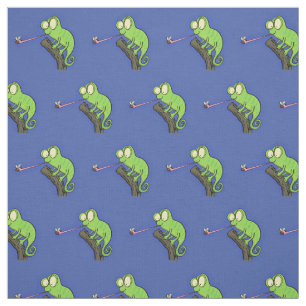 Tissu Caricature de lézard de caméléon vert joyeux