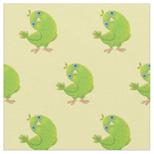 Tissu Caricature de perruche verte curieuse