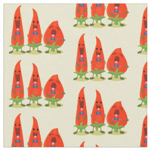 Tissu Caricature de piments chantants mignons