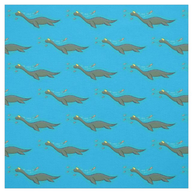 Tissu Caricature de plesiosaure, monstre marin mignon et (Échantillon)