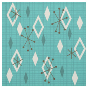 Tissu Carreau du milieu du siècle Starbursts Turquoise