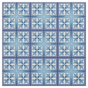 Tissu Carrelage Bleu Méditerranéen Marocain Coton ou lin